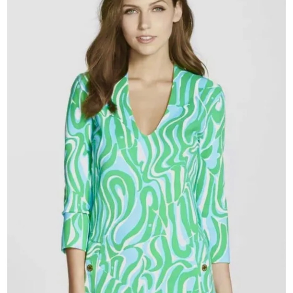 Green and Blue Patterned Mini Dress